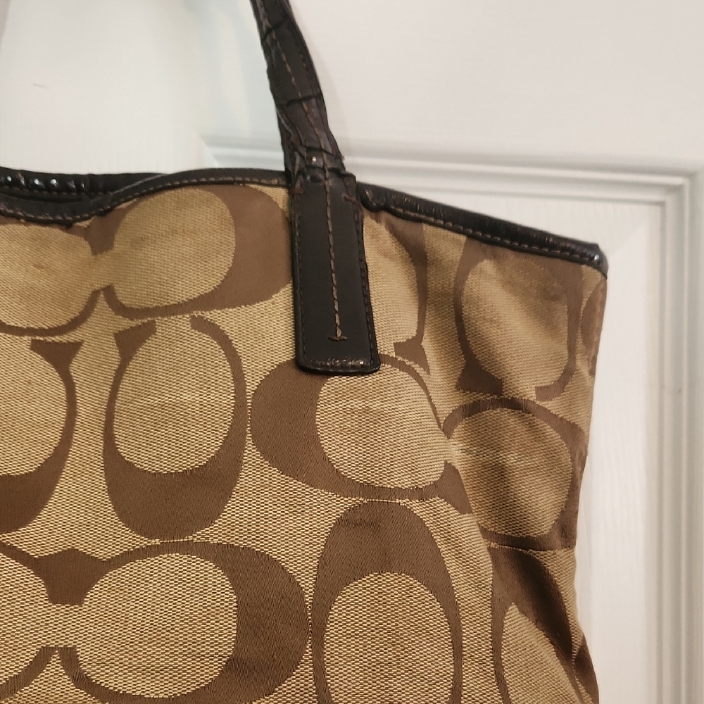 Coach Tan Signature Fold Over Tote - Picture 11 of 12